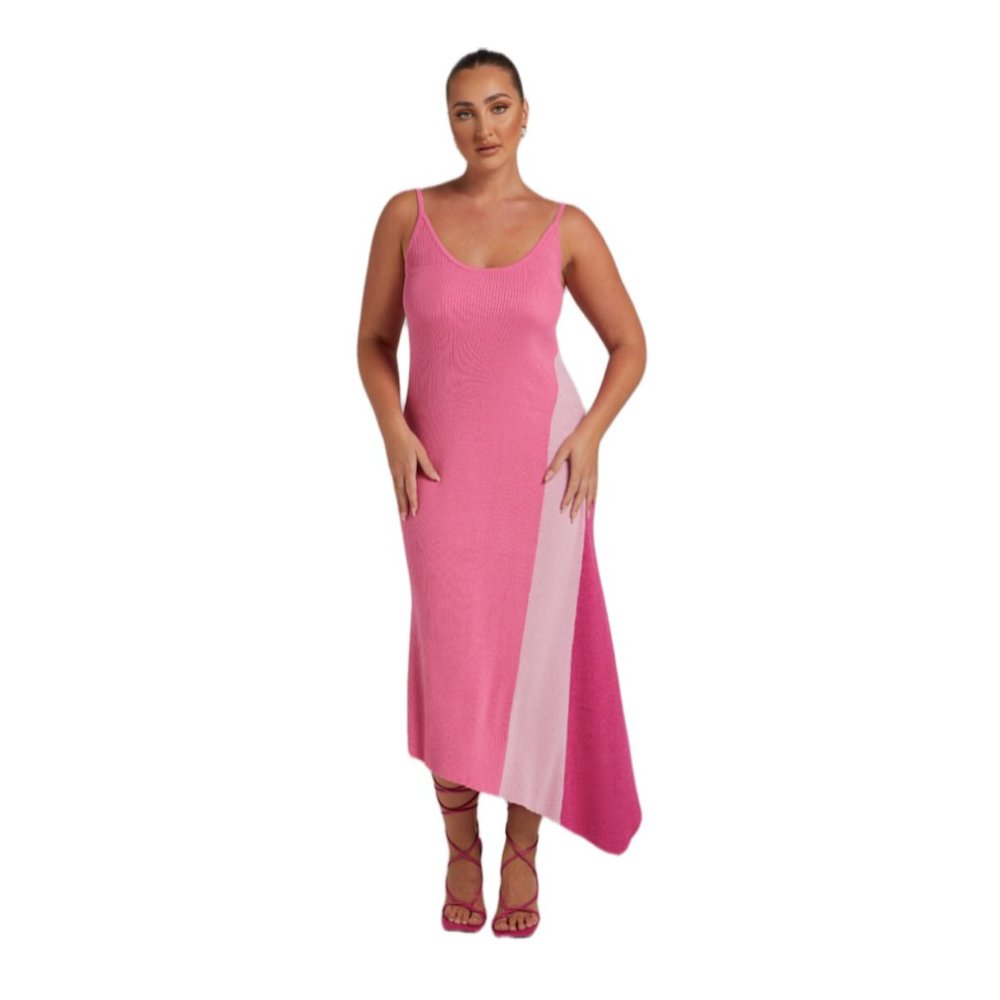 Showpo  CLAUDIA KNIT DRESS WITH GODET SIDE PANEL IN PINK